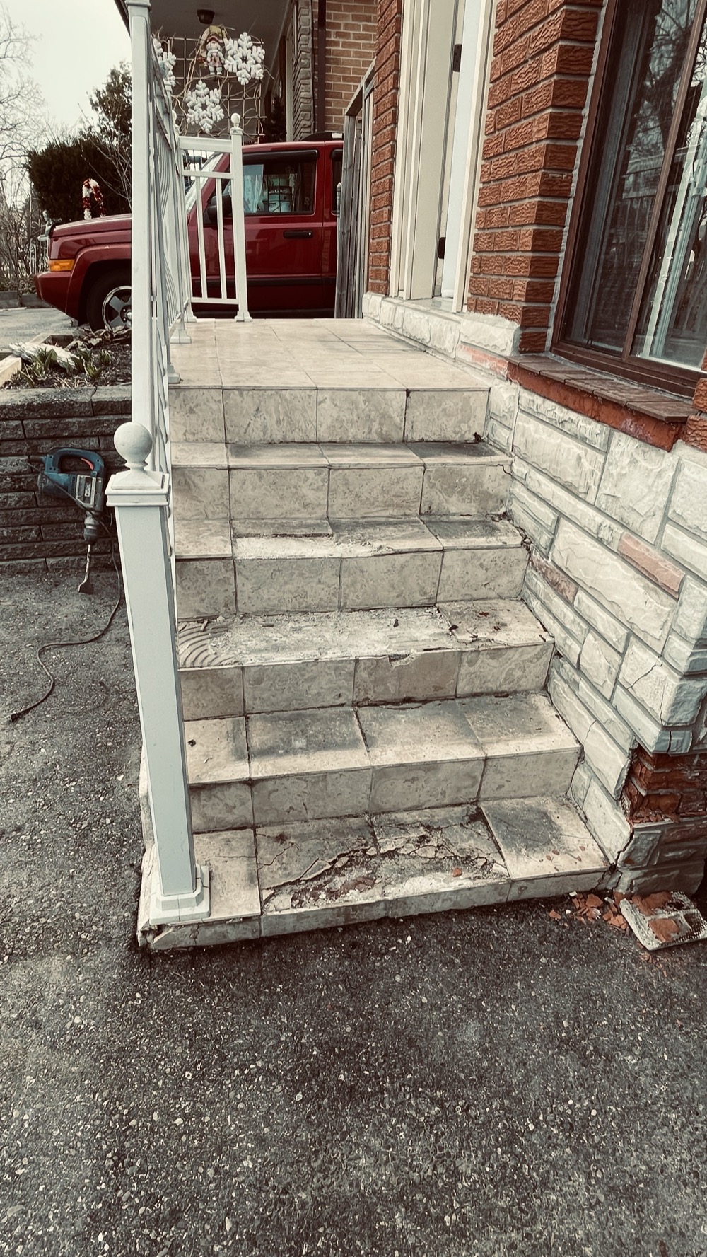 Crumbling concrete porch stairs before resurfacing Toronto