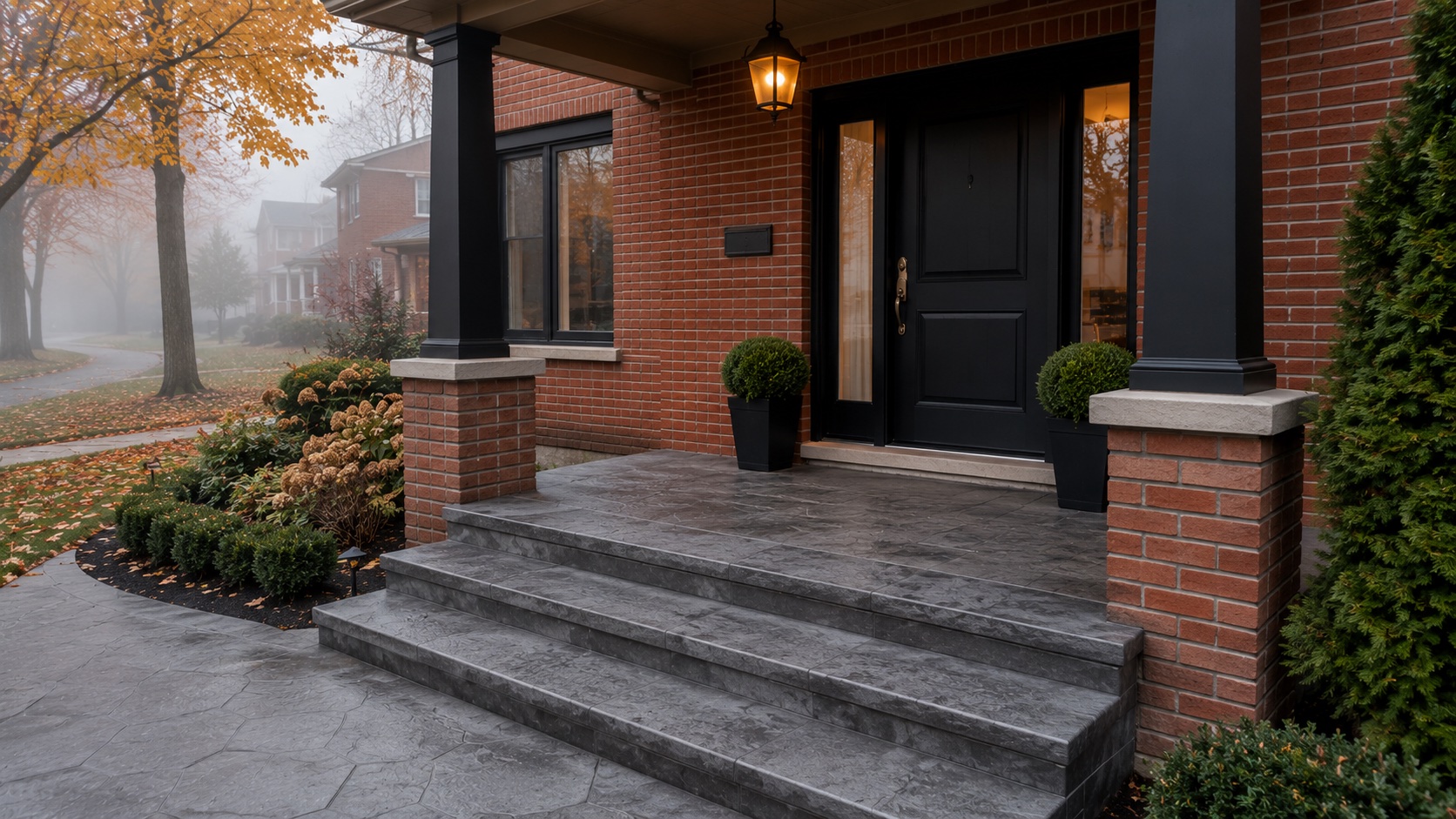 Decorative concrete resurfacing Toronto — Jewelstone herringbone porch