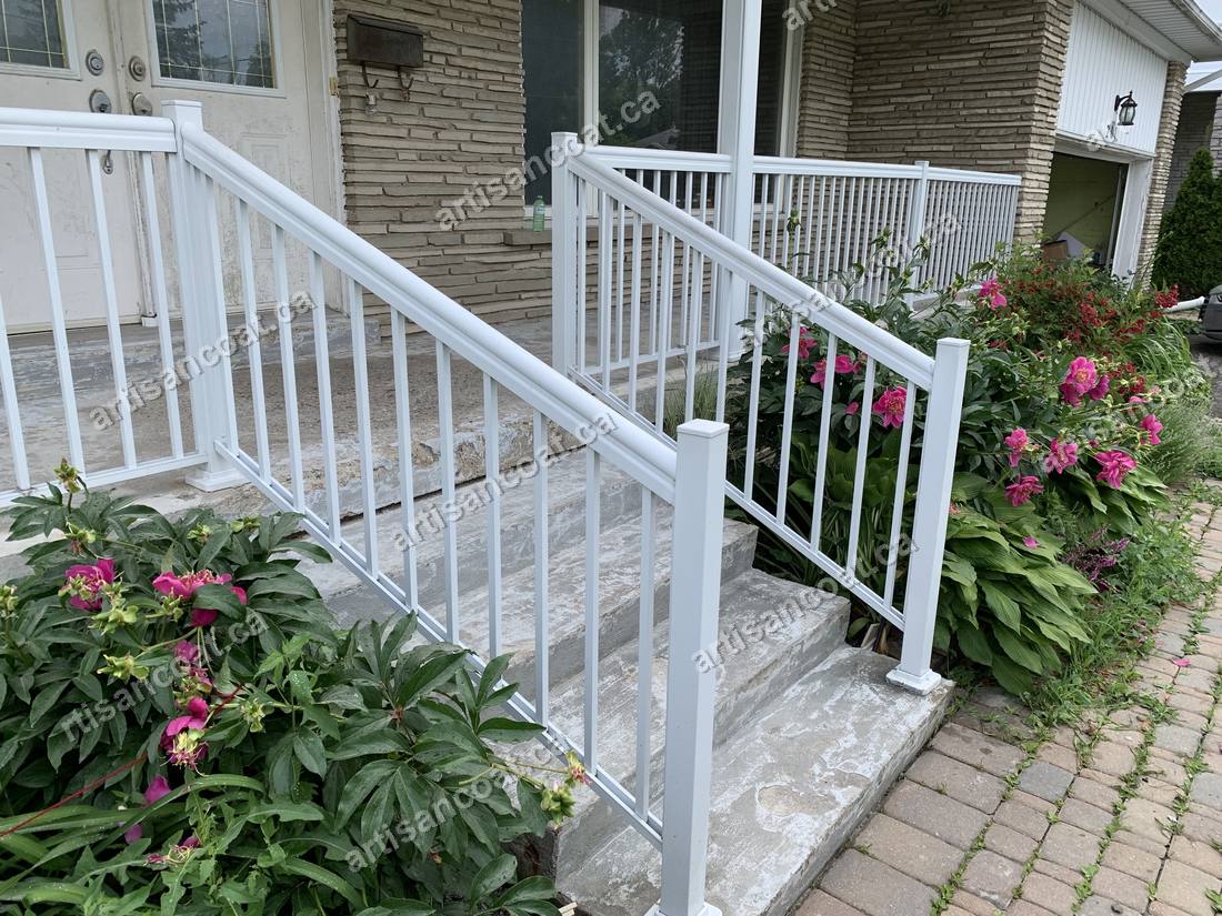 Worn entry steps before decorative concrete resurfacing GTA