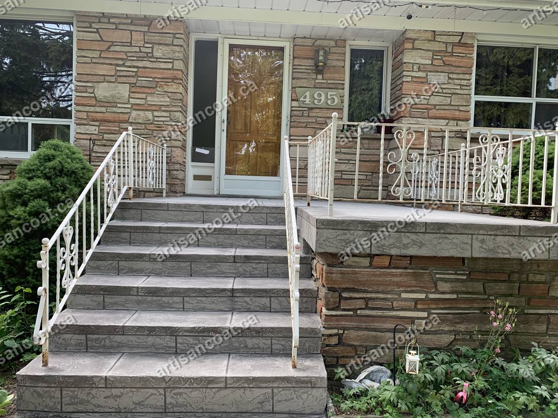Banded decorative concrete porch landing after resurfacing GTA