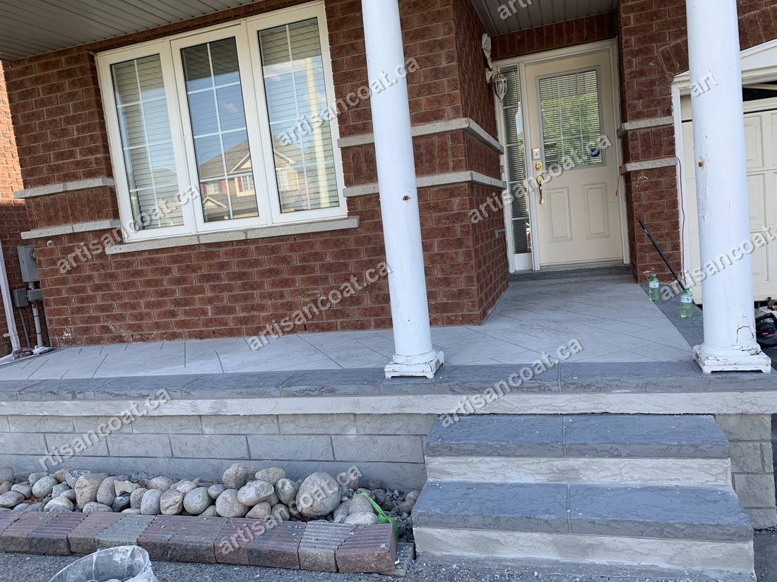 Decorative concrete covered porch steps after resurfacing GTA