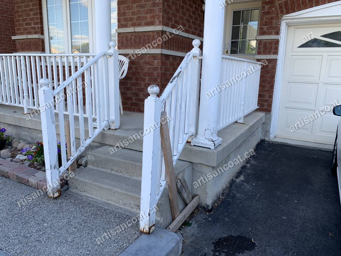 Worn covered porch steps before resurfacing GTA