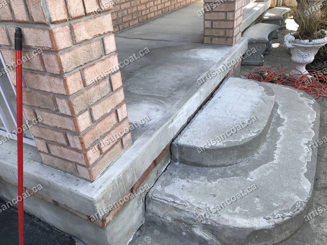 Worn rounded concrete column base before resurfacing Brampton