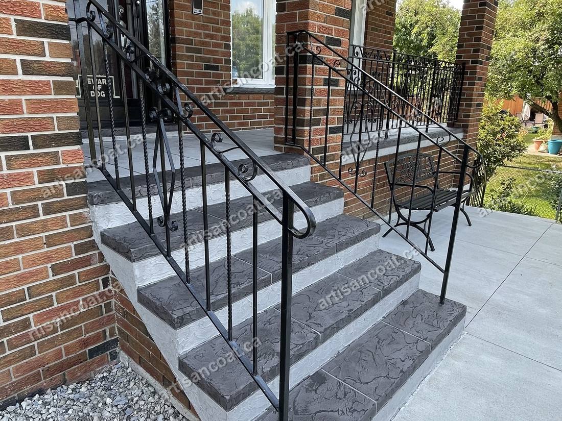 Decorative banded concrete front steps after resurfacing GTA