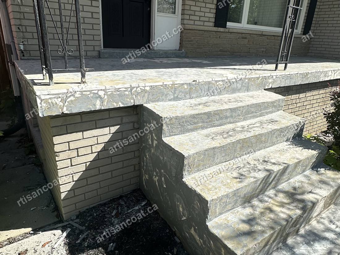 Worn concrete steps before grey resurfacing GTA