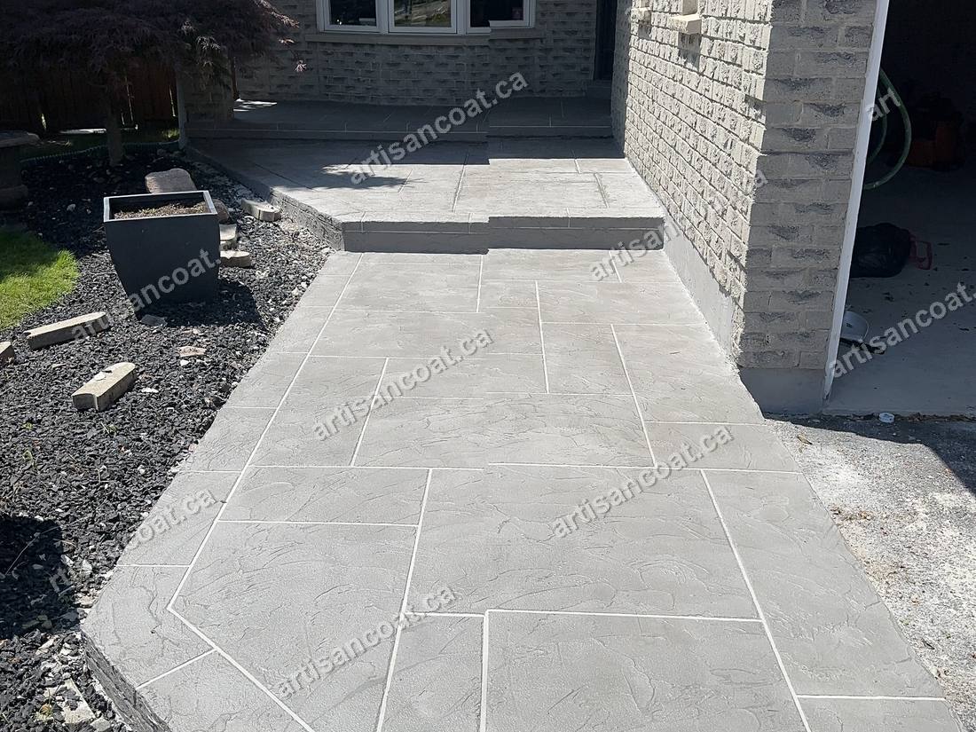 Decorative stamped ashlar concrete walkway after resurfacing Markham