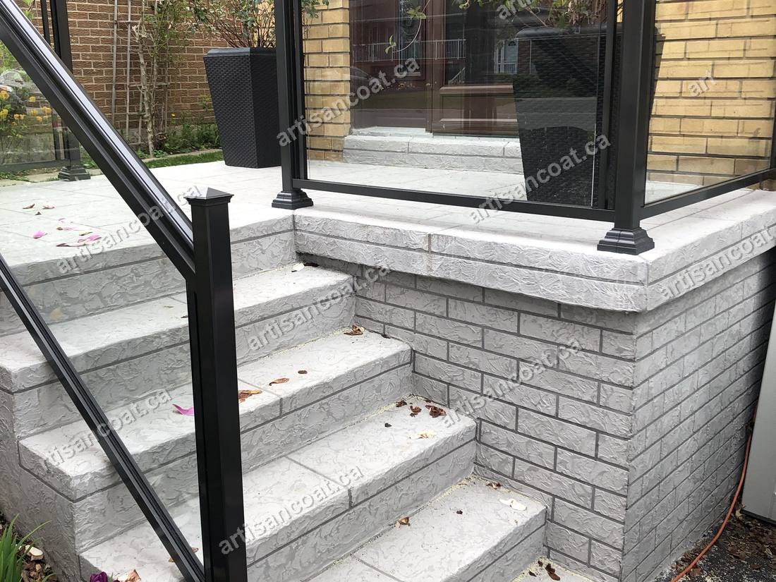 Modern decorative concrete steps with glass railing GTA