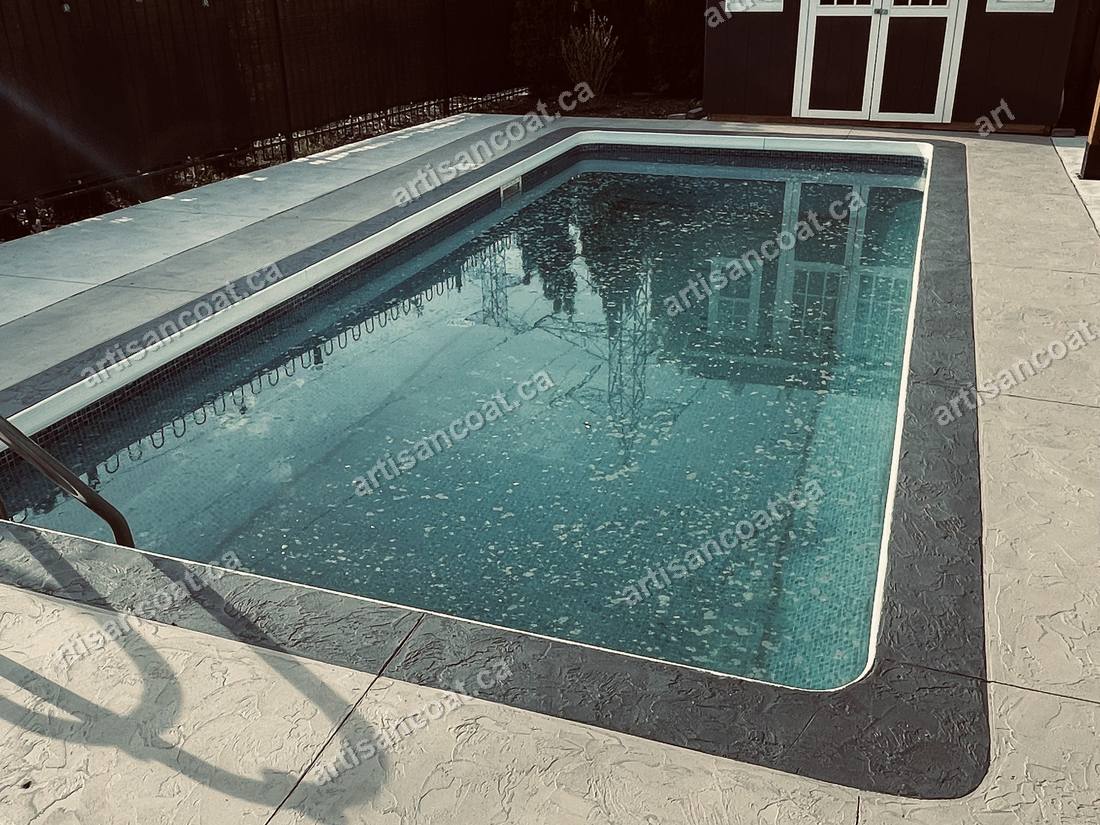 Resurfaced decorative concrete pool deck after GTA
