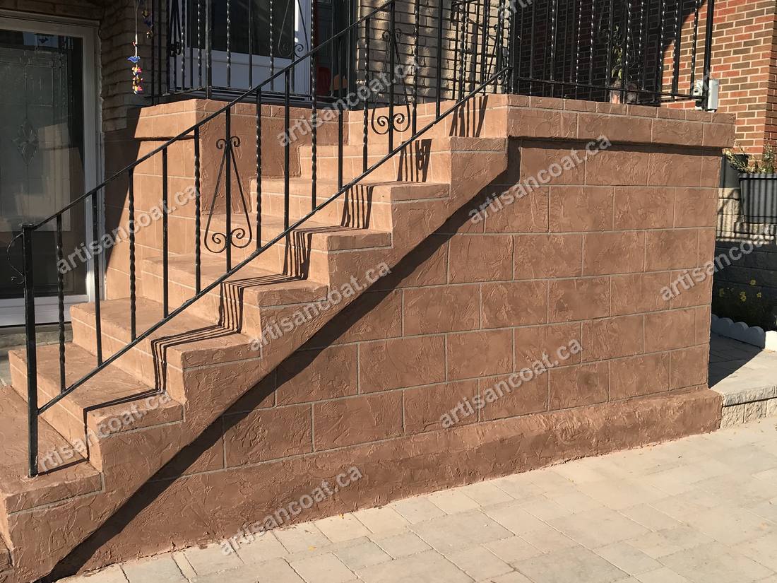 Stone retaining wall and steps after concrete resurfacing GTA