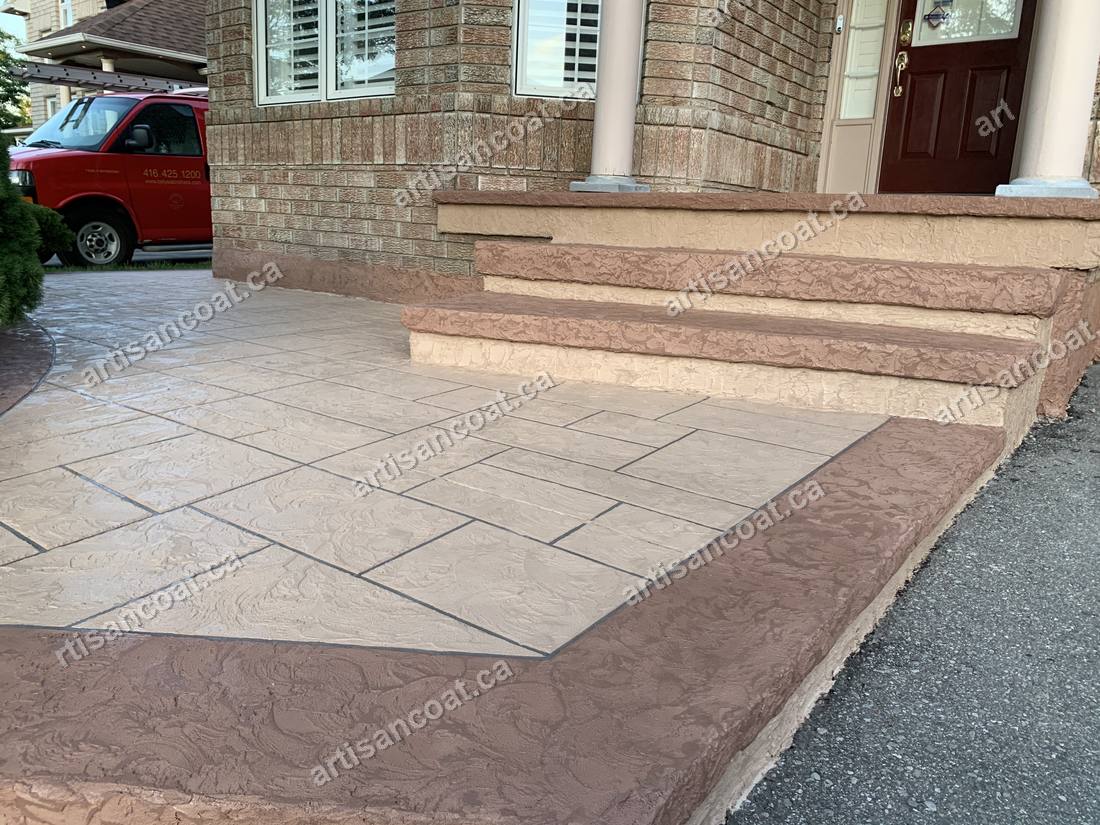 Terracotta banded decorative concrete steps after resurfacing GTA