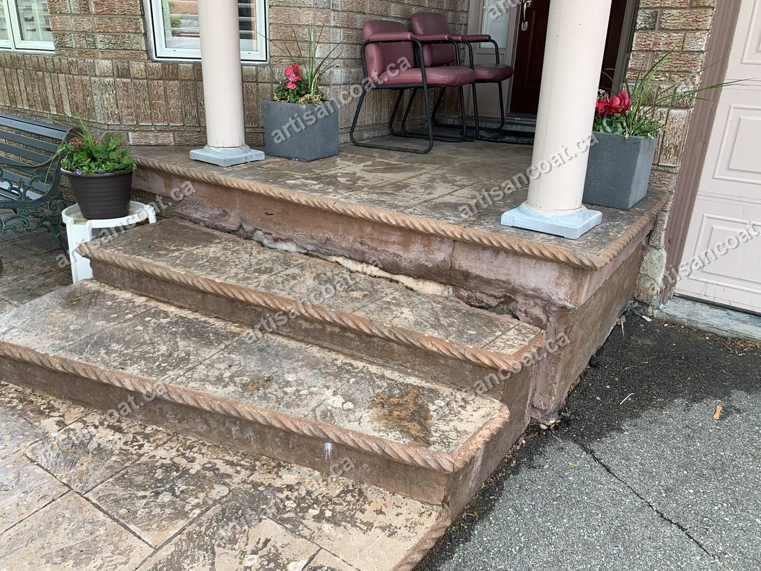 Worn terracotta steps before concrete resurfacing GTA
