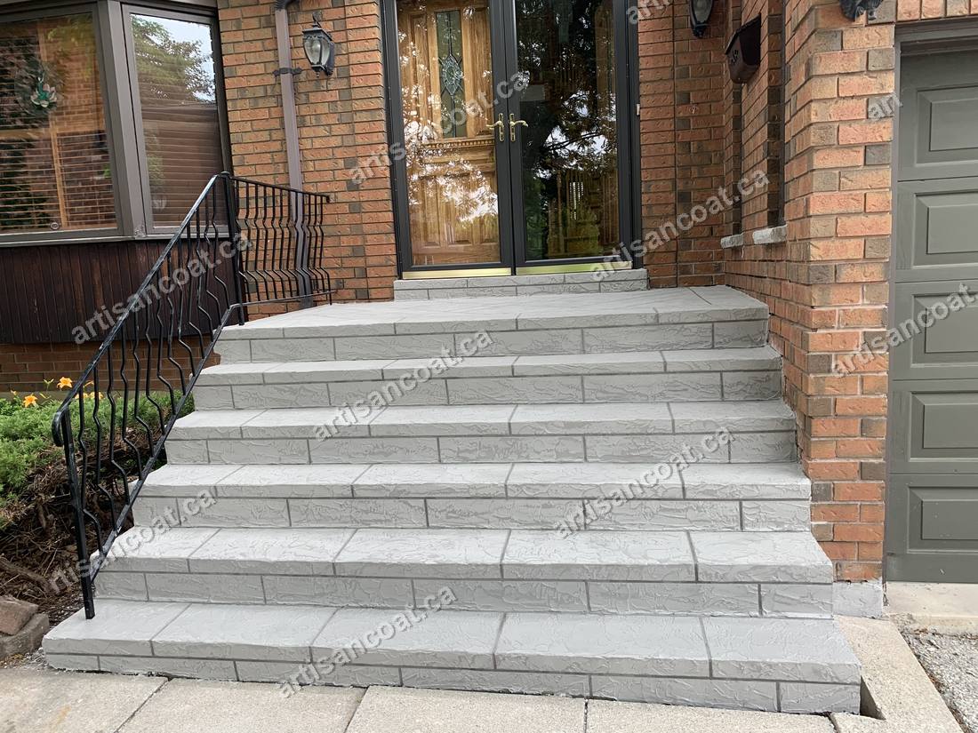 Wide decorative concrete front steps after resurfacing GTA