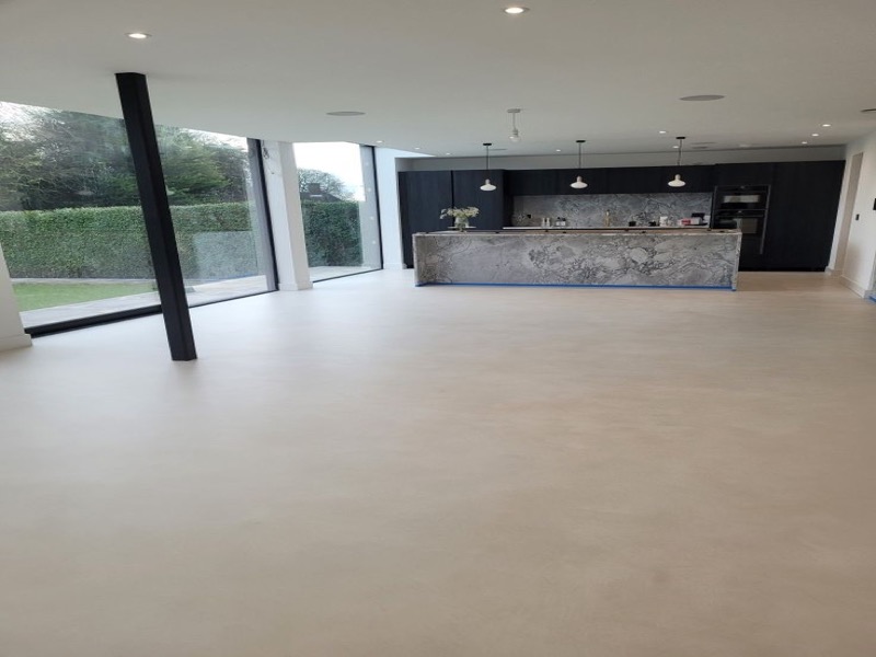 Modern open-plan microcement floor Toronto