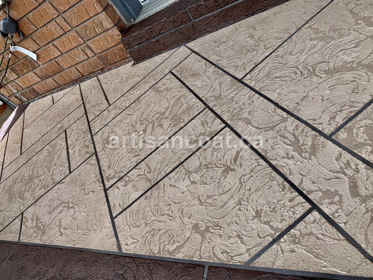 mocha herringbone stamped decorative concrete patio resurfacing Toronto GTA