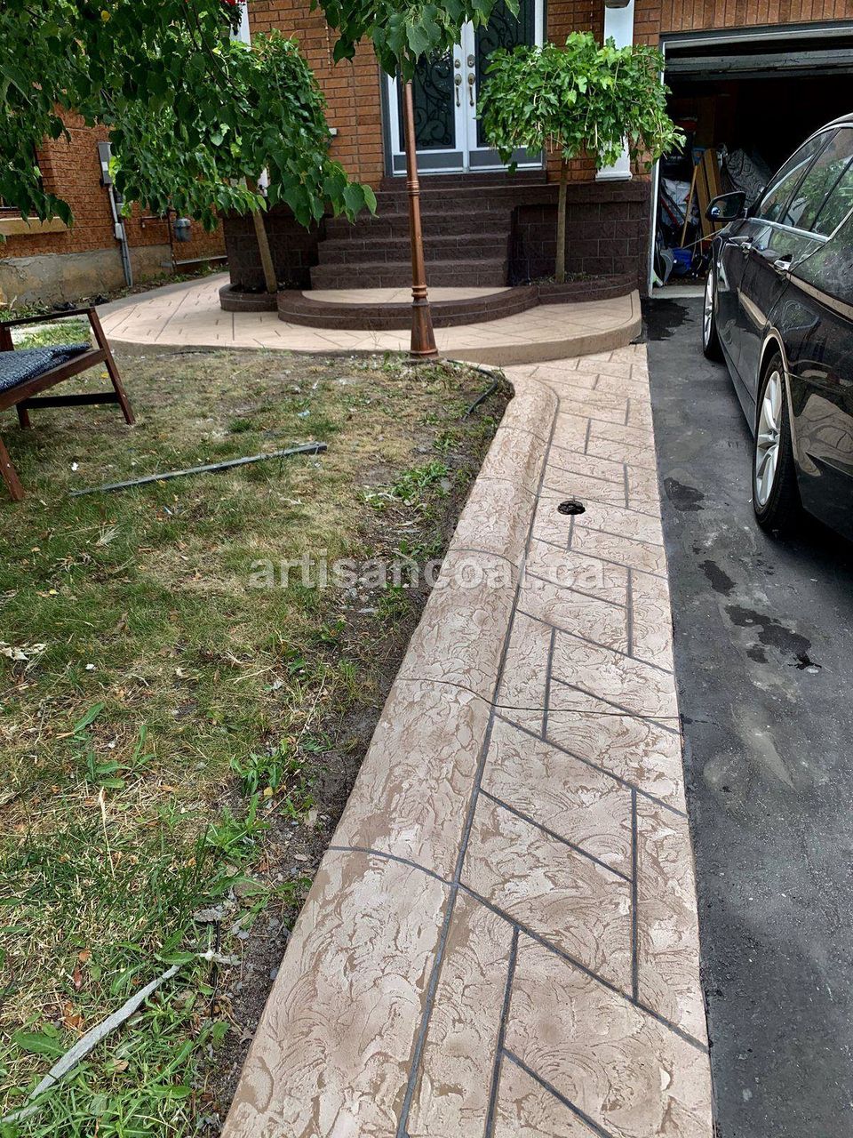 mocha stamped decorative concrete walkway and porch landing resurfacing Toronto