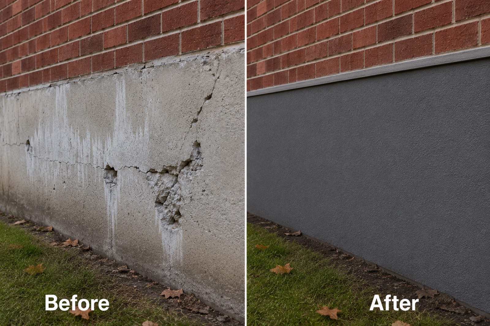 Foundation parging before and after — Toronto residential home — Artisan Coat